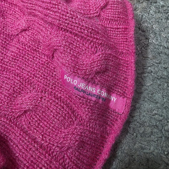 Ralph Lauren Polo Jeans Co Wool Cable Knit Sweater Pink XL Japan Elbow Patches - Picture 5 of 12